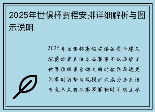 2025年世俱杯赛程安排详细解析与图示说明